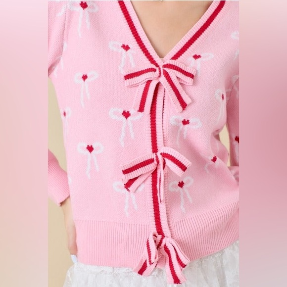 Ribbon Bow Print Striped Cardigan - Main Strip - Picture 3 of 7